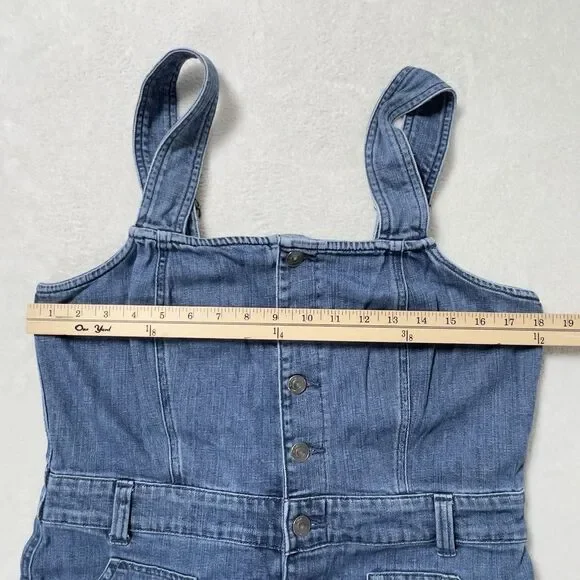 Aerie Denim Kick Flare Overalls Wide Leg Jumpsuit Womens Sz L Blue Button Front - Picture 10 of 16